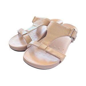 Vionic Ellie Sandal Sz 10 Tan Comfort Slip On Slide Platform Wedges Orthotic